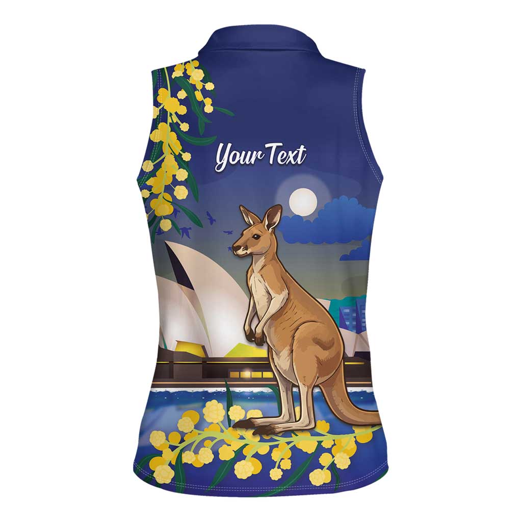 Kangaroo Australia Personalised Women Sleeveless Polo Shirt Aussie Pride Golden Wattle Sydney Opera House