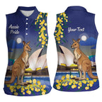 Kangaroo Australia Personalised Women Sleeveless Polo Shirt Aussie Pride Golden Wattle Sydney Opera House