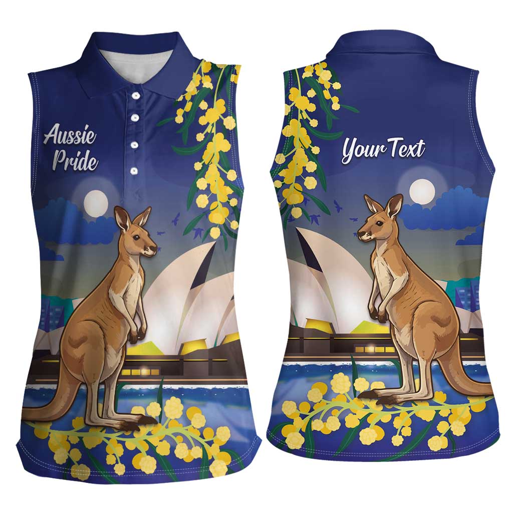 Kangaroo Australia Personalised Women Sleeveless Polo Shirt Aussie Pride Golden Wattle Sydney Opera House