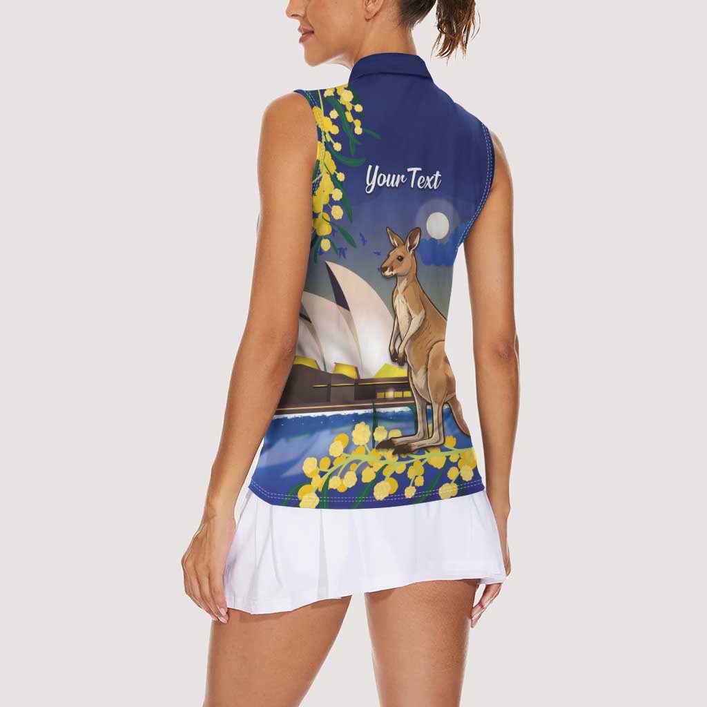 Kangaroo Australia Personalised Women Sleeveless Polo Shirt Aussie Pride Golden Wattle Sydney Opera House