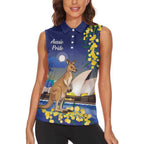 Kangaroo Australia Personalised Women Sleeveless Polo Shirt Aussie Pride Golden Wattle Sydney Opera House