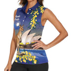 Kangaroo Australia Personalised Women Sleeveless Polo Shirt Aussie Pride Golden Wattle Sydney Opera House