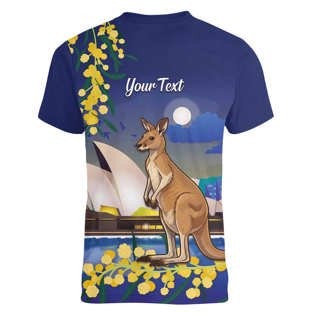 Kangaroo Australia Personalised Women V-Neck T-Shirt Aussie Pride Golden Wattle Sydney Opera House