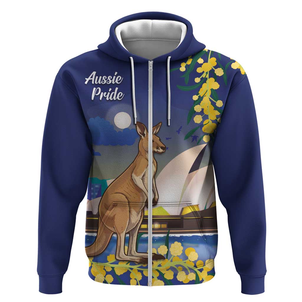 Kangaroo Australia Personalised Zip Hoodie Aussie Pride Golden Wattle Sydney Opera House
