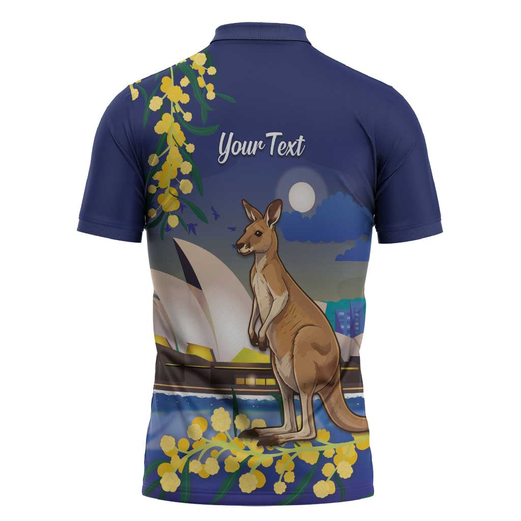 Kangaroo Australia Personalised Zipper Polo Shirt Aussie Pride Golden Wattle Sydney Opera House