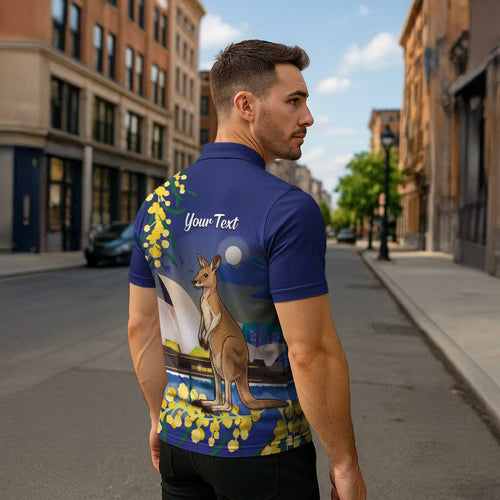 Kangaroo Australia Personalised Zipper Polo Shirt Aussie Pride Golden Wattle Sydney Opera House