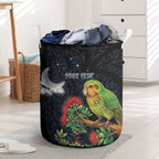 New Zealand Kakapo Matariki Personalised Laundry Basket Pohutukawa Flower Galaxy Maori Pattern
