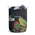 New Zealand Kakapo Matariki Personalised Laundry Basket Pohutukawa Flower Galaxy Maori Pattern