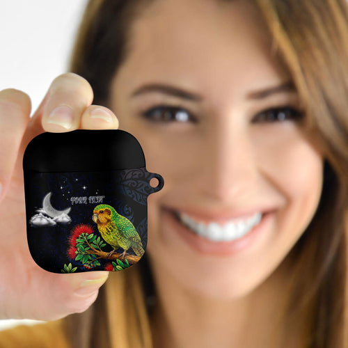 New Zealand Kakapo Matariki Personalised AirPods Case Pohutukawa Flower Galaxy Maori Pattern