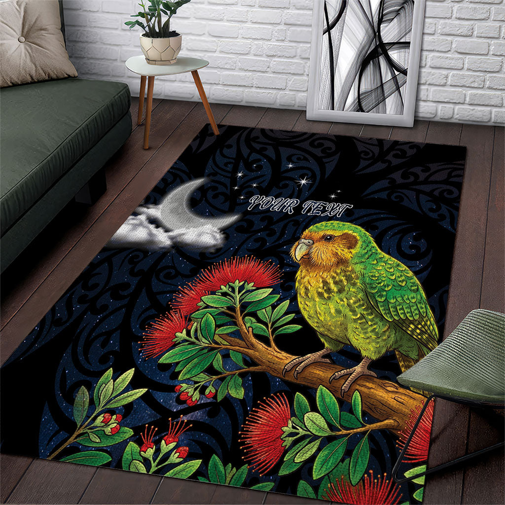 New Zealand Kakapo Matariki Personalised Area Rug Pohutukawa Flower Galaxy Maori Pattern