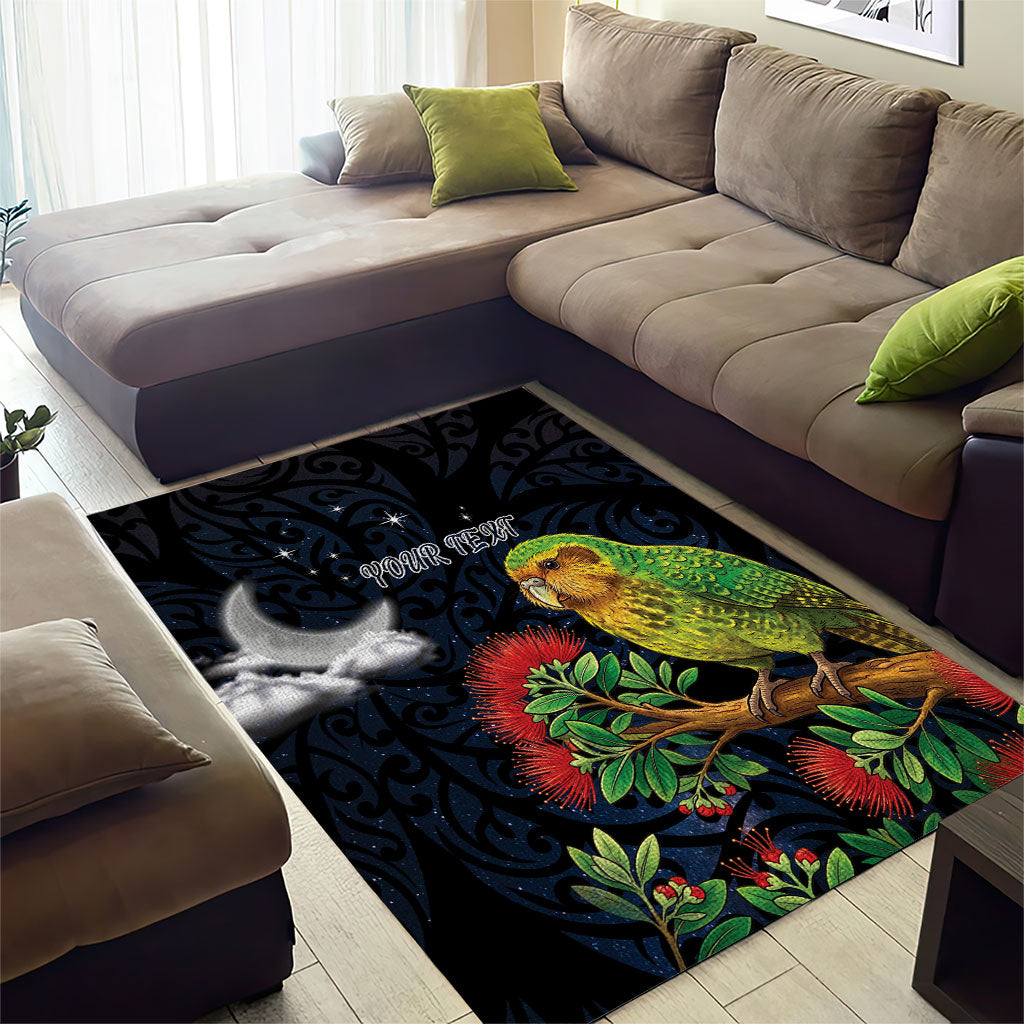 New Zealand Kakapo Matariki Personalised Area Rug Pohutukawa Flower Galaxy Maori Pattern