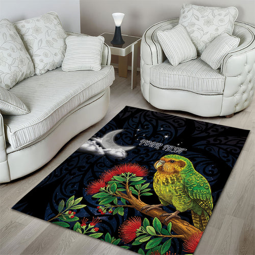 New Zealand Kakapo Matariki Personalised Area Rug Pohutukawa Flower Galaxy Maori Pattern