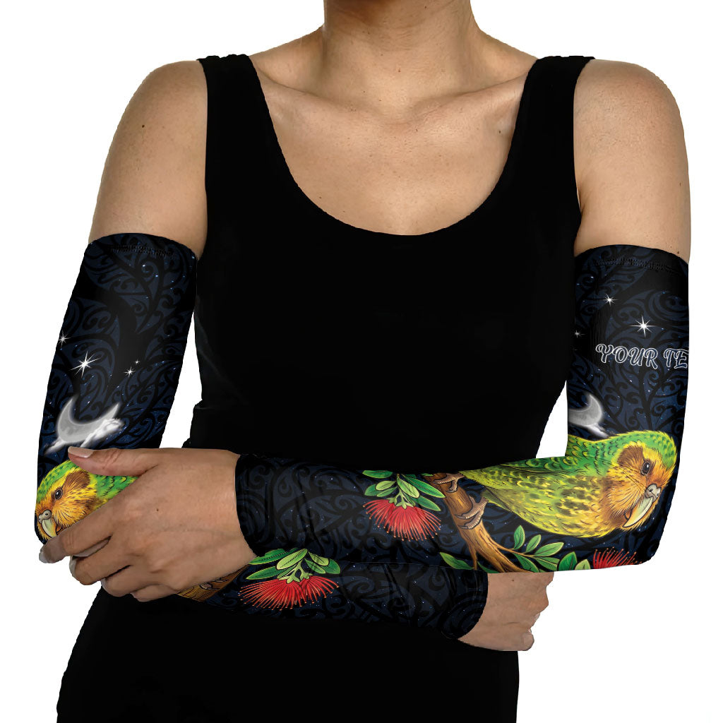 New Zealand Kakapo Matariki Personalised Arm Sleeves Pohutukawa Flower Galaxy Maori Pattern