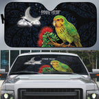 New Zealand Kakapo Matariki Personalised Auto Sun Shade Pohutukawa Flower Galaxy Maori Pattern