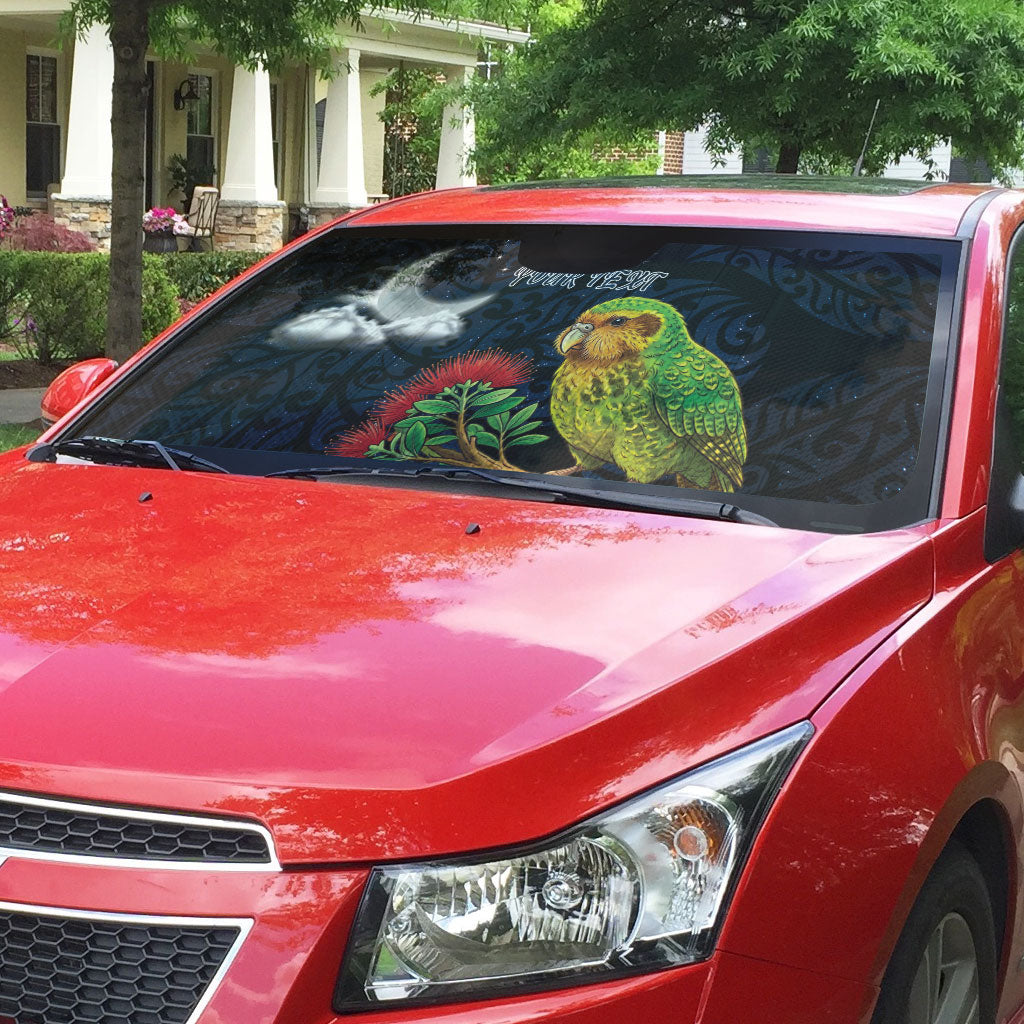 New Zealand Kakapo Matariki Personalised Auto Sun Shade Pohutukawa Flower Galaxy Maori Pattern