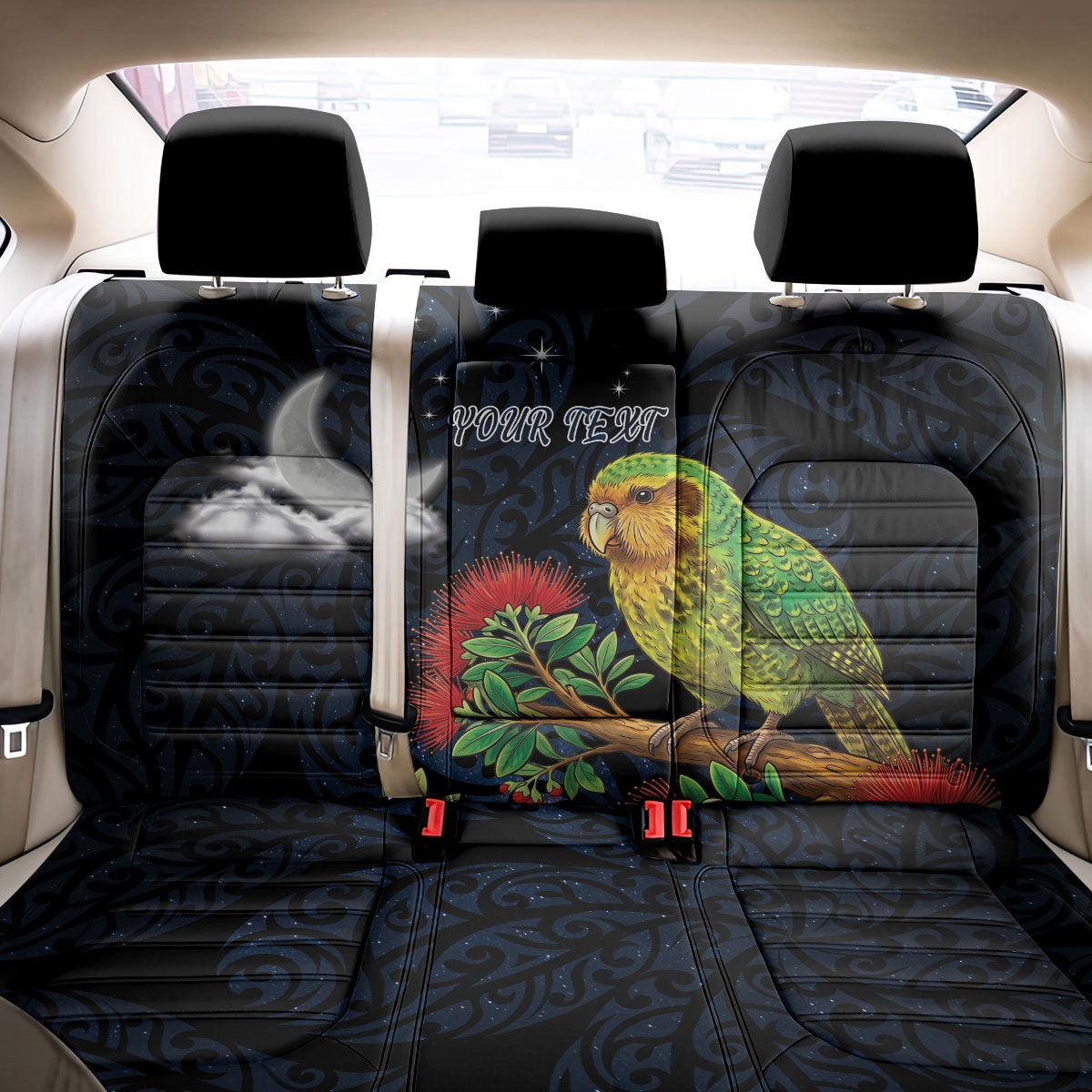New Zealand Kakapo Matariki Personalised Back Car Seat Cover Pohutukawa Flower Galaxy Maori Pattern