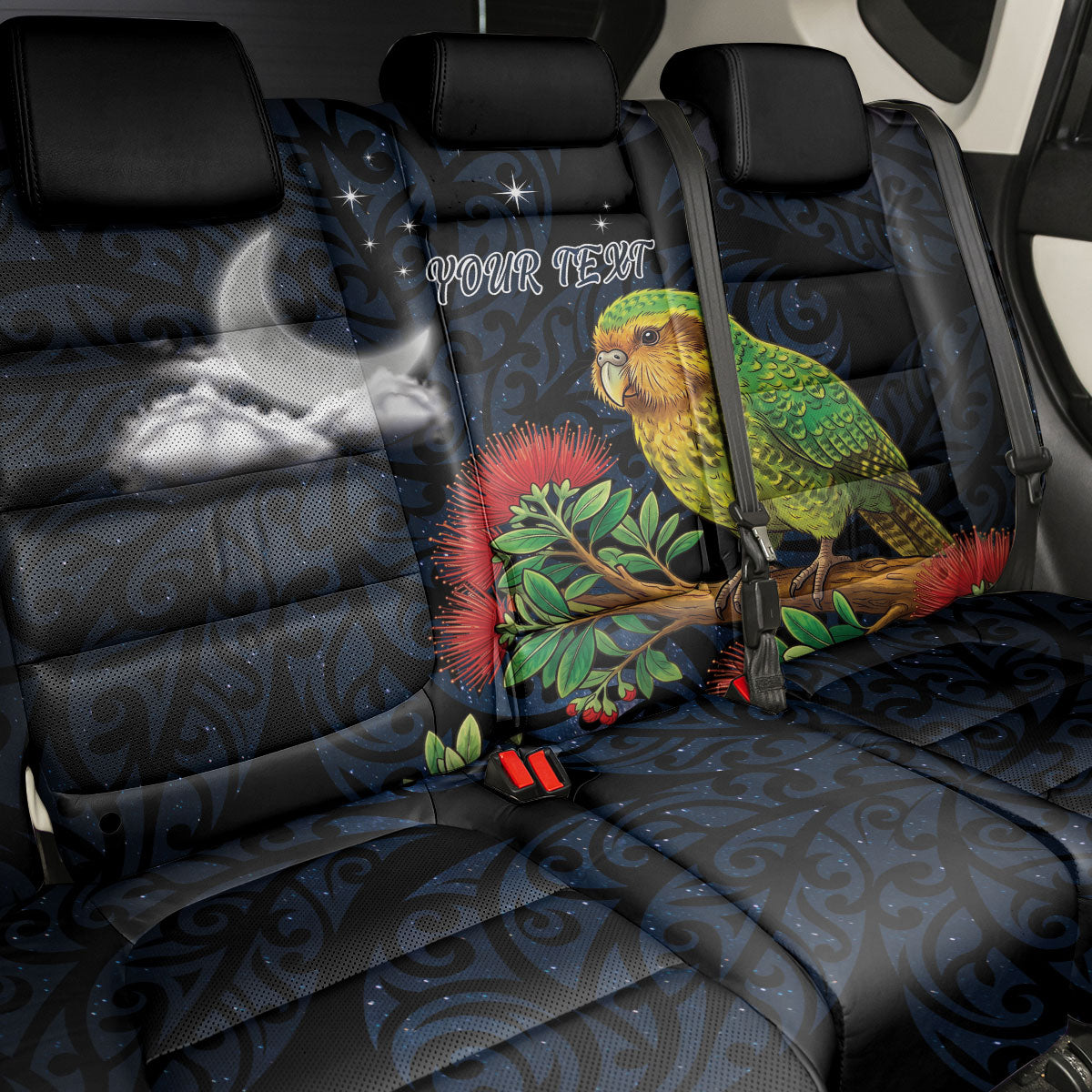 New Zealand Kakapo Matariki Personalised Back Car Seat Cover Pohutukawa Flower Galaxy Maori Pattern