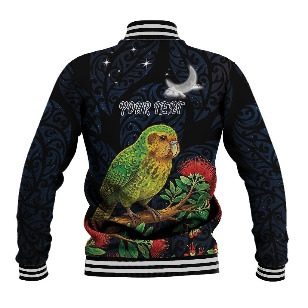 New Zealand Kakapo Matariki Personalised Baseball Jacket Pohutukawa Flower Galaxy Maori Pattern