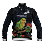 New Zealand Kakapo Matariki Personalised Baseball Jacket Pohutukawa Flower Galaxy Maori Pattern