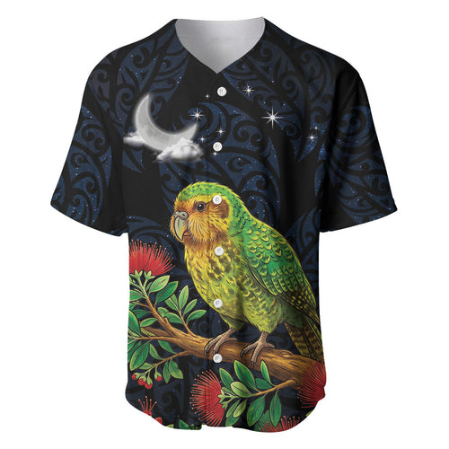 New Zealand Kakapo Matariki Personalised Baseball Jersey Pohutukawa Flower Galaxy Maori Pattern