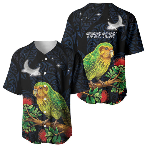 New Zealand Kakapo Matariki Personalised Baseball Jersey Pohutukawa Flower Galaxy Maori Pattern