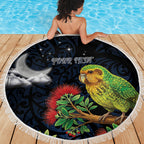 New Zealand Kakapo Matariki Personalised Beach Blanket Pohutukawa Flower Galaxy Maori Pattern