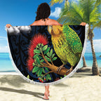 New Zealand Kakapo Matariki Personalised Beach Blanket Pohutukawa Flower Galaxy Maori Pattern