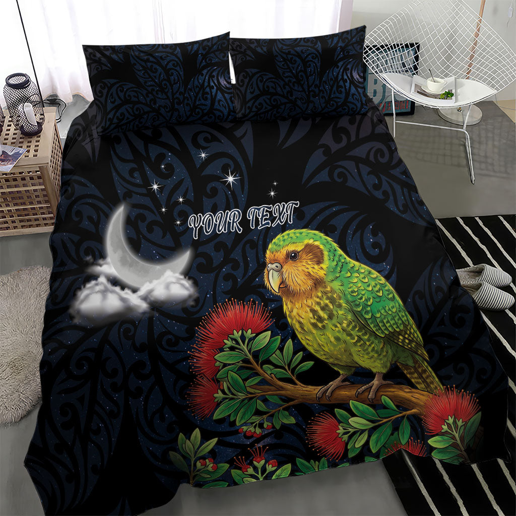 New Zealand Kakapo Matariki Personalised Bedding Set Pohutukawa Flower Galaxy Maori Pattern