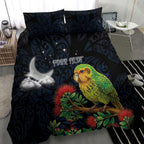 New Zealand Kakapo Matariki Personalised Bedding Set Pohutukawa Flower Galaxy Maori Pattern
