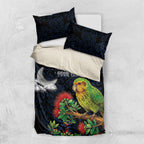 New Zealand Kakapo Matariki Personalised Bedding Set Pohutukawa Flower Galaxy Maori Pattern