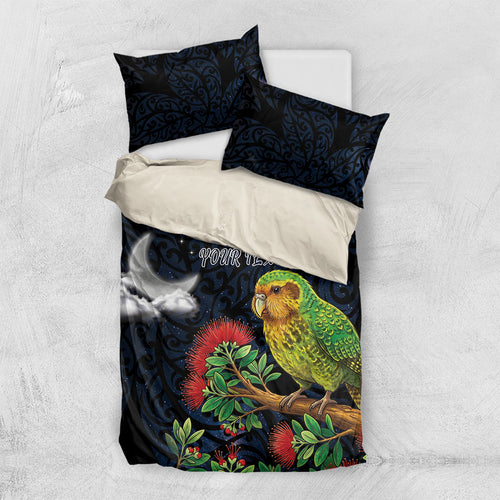 New Zealand Kakapo Matariki Personalised Bedding Set Pohutukawa Flower Galaxy Maori Pattern