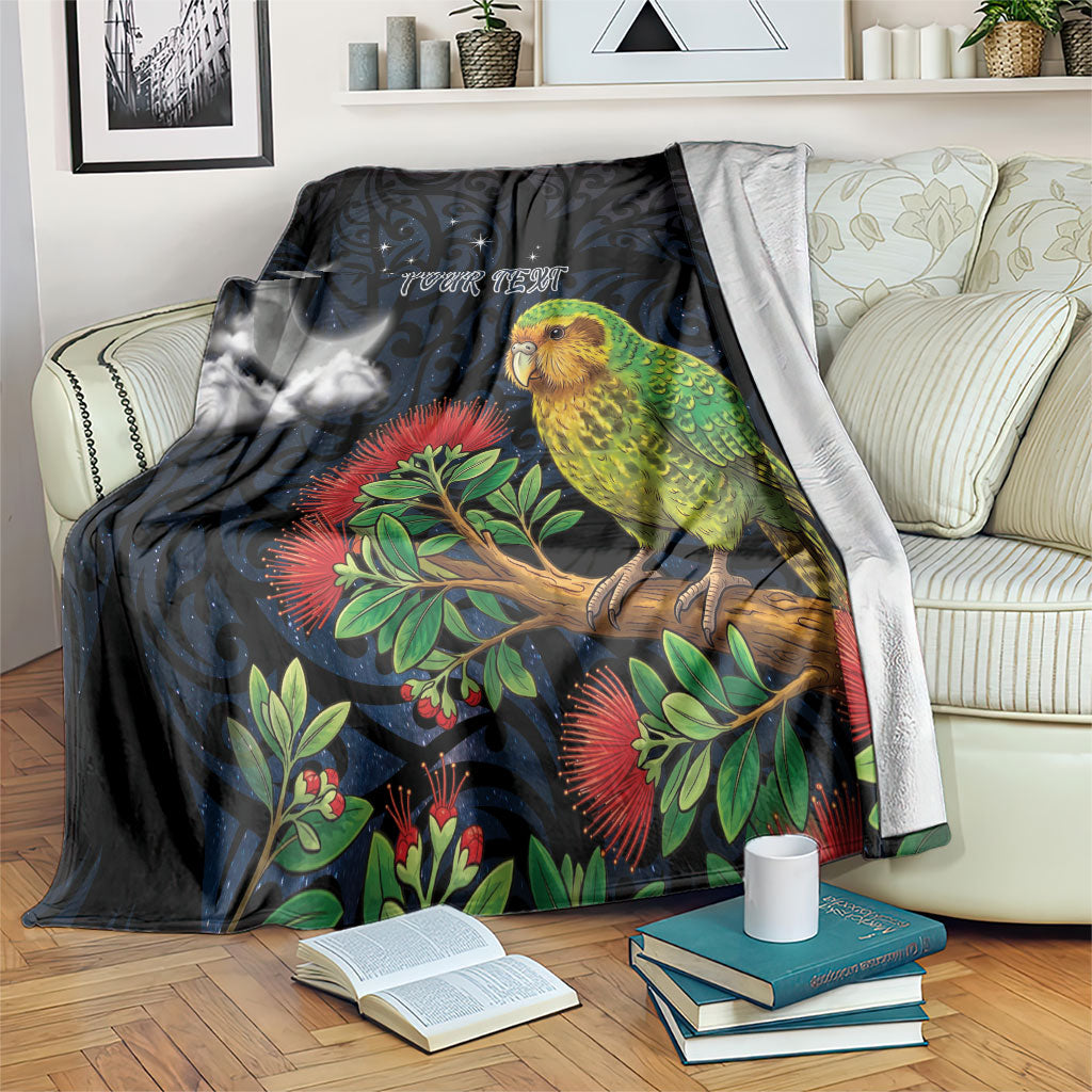 New Zealand Kakapo Matariki Personalised Blanket Pohutukawa Flower Galaxy Maori Pattern