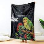 New Zealand Kakapo Matariki Personalised Blanket Pohutukawa Flower Galaxy Maori Pattern