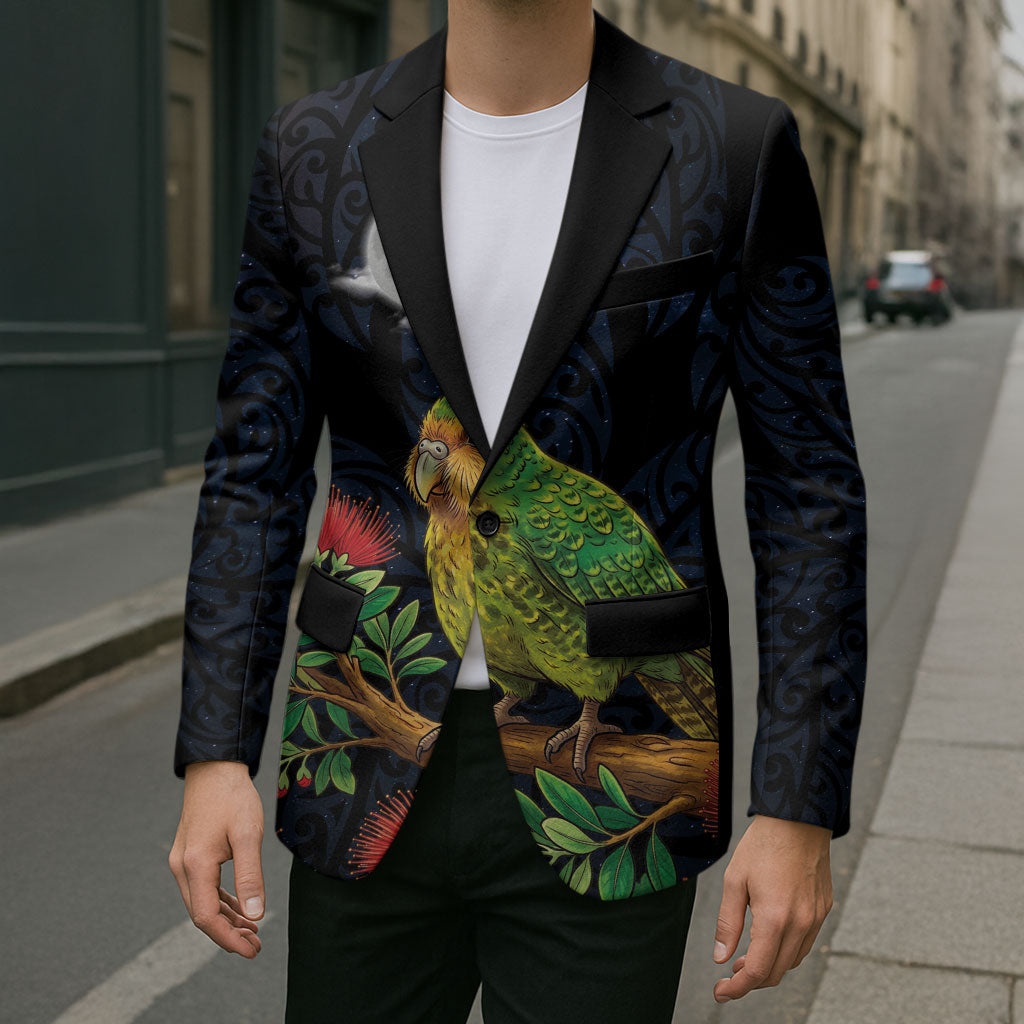 New Zealand Kakapo Matariki Personalised Blazer Pohutukawa Flower Galaxy Maori Pattern