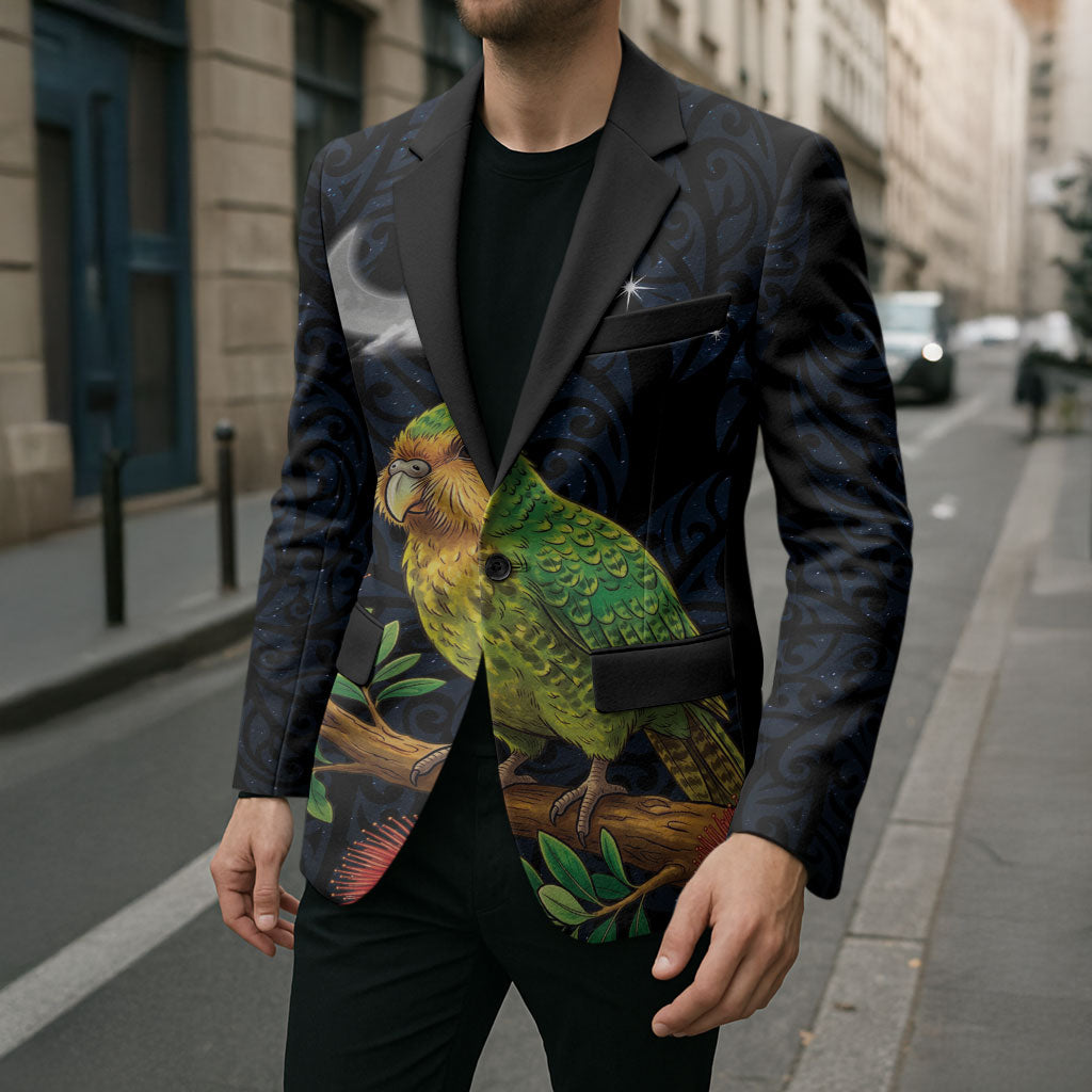New Zealand Kakapo Matariki Personalised Blazer Pohutukawa Flower Galaxy Maori Pattern