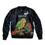 New Zealand Kakapo Matariki Personalised Bomber Jacket Pohutukawa Flower Galaxy Maori Pattern