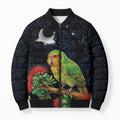 New Zealand Kakapo Matariki Personalised Bomber Puffer Jacket Pohutukawa Flower Galaxy Maori Pattern