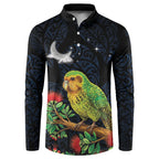 New Zealand Kakapo Matariki Personalised Button Sweatshirt Pohutukawa Flower Galaxy Maori Pattern