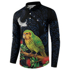 New Zealand Kakapo Matariki Personalised Button Sweatshirt Pohutukawa Flower Galaxy Maori Pattern