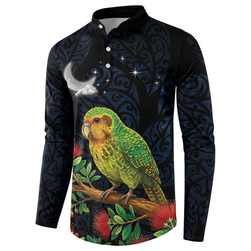 New Zealand Kakapo Matariki Personalised Button Sweatshirt Pohutukawa Flower Galaxy Maori Pattern