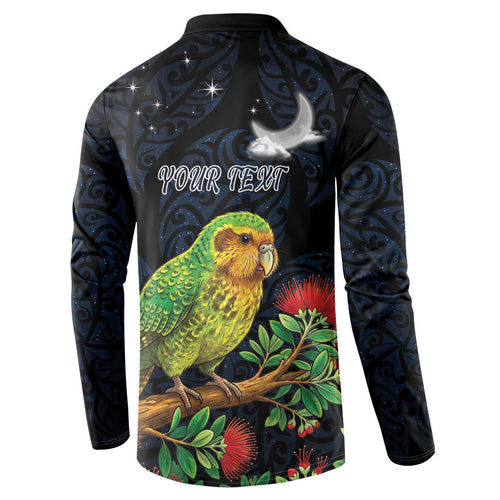 New Zealand Kakapo Matariki Personalised Button Sweatshirt Pohutukawa Flower Galaxy Maori Pattern