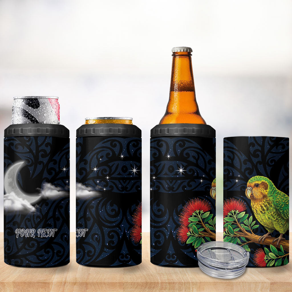 New Zealand Kakapo Matariki Personalised 4 in 1 Can Cooler Tumbler Pohutukawa Flower Galaxy Maori Pattern