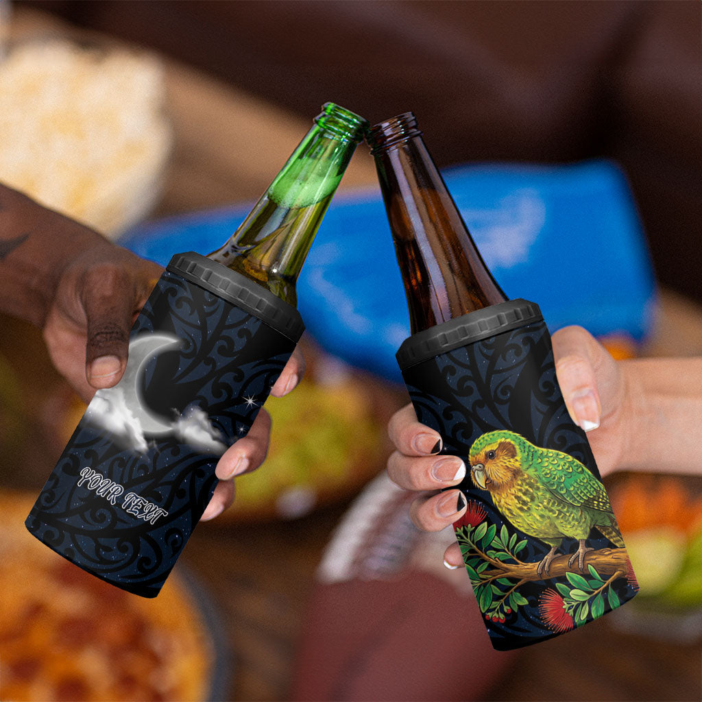 New Zealand Kakapo Matariki Personalised 4 in 1 Can Cooler Tumbler Pohutukawa Flower Galaxy Maori Pattern