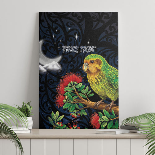 New Zealand Kakapo Matariki Personalised Canvas Wall Art Pohutukawa Flower Galaxy Maori Pattern