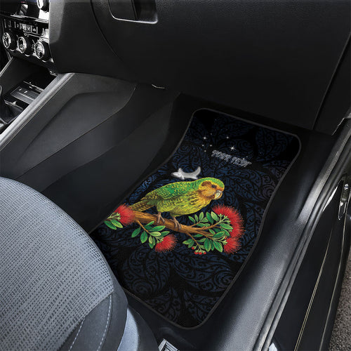 New Zealand Kakapo Matariki Personalised Car Mats Pohutukawa Flower Galaxy Maori Pattern