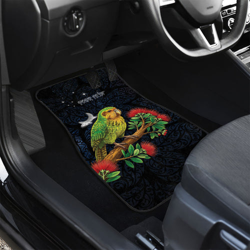 New Zealand Kakapo Matariki Personalised Car Mats Pohutukawa Flower Galaxy Maori Pattern