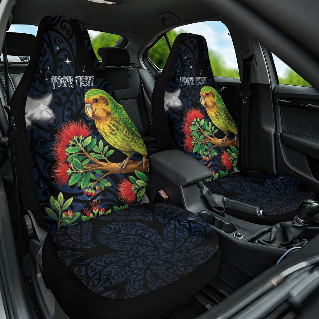 New Zealand Kakapo Matariki Personalised Car Seat Cover Pohutukawa Flower Galaxy Maori Pattern