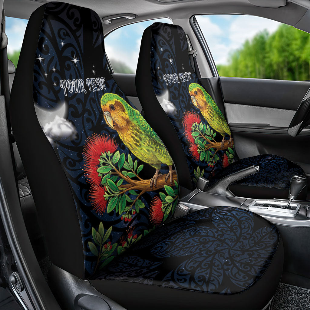 New Zealand Kakapo Matariki Personalised Car Seat Cover Pohutukawa Flower Galaxy Maori Pattern