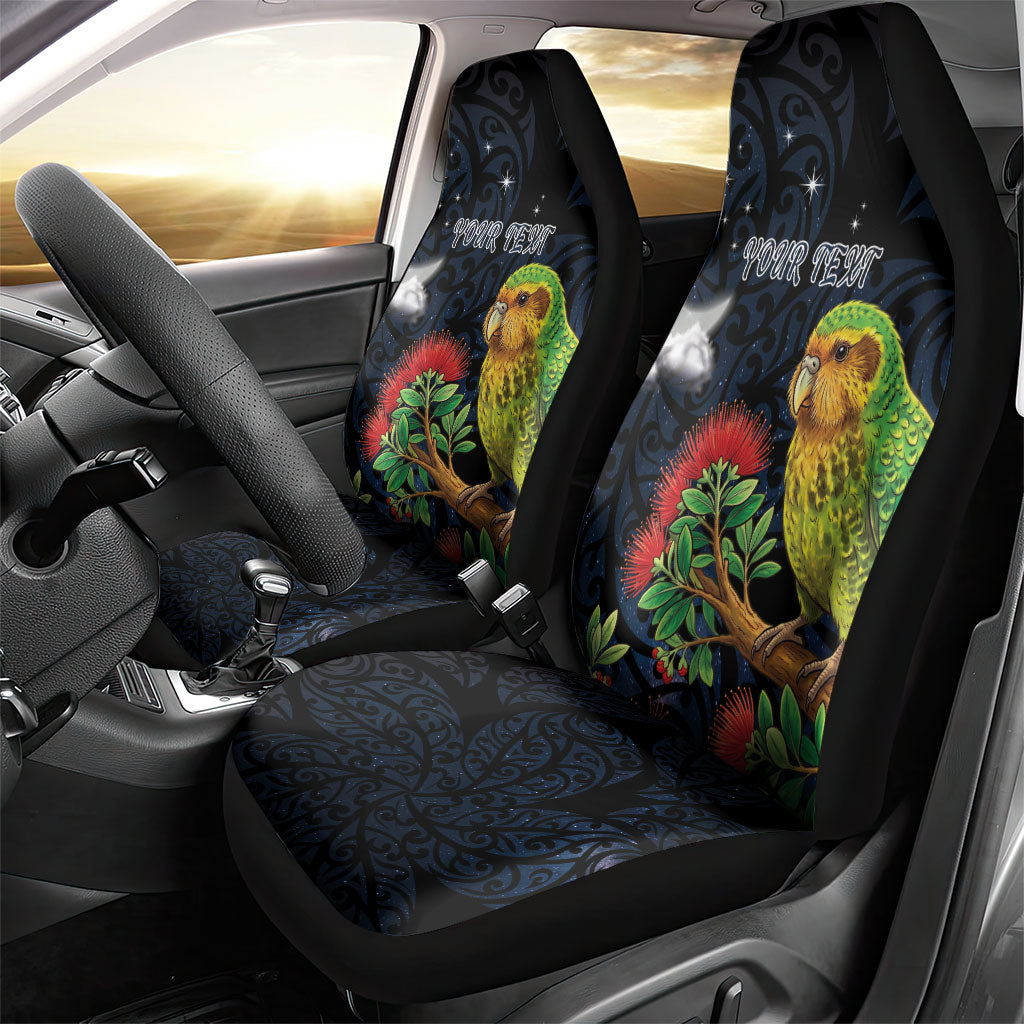 New Zealand Kakapo Matariki Personalised Car Seat Cover Pohutukawa Flower Galaxy Maori Pattern