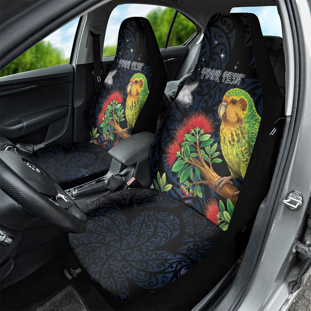 New Zealand Kakapo Matariki Personalised Car Seat Cover Pohutukawa Flower Galaxy Maori Pattern